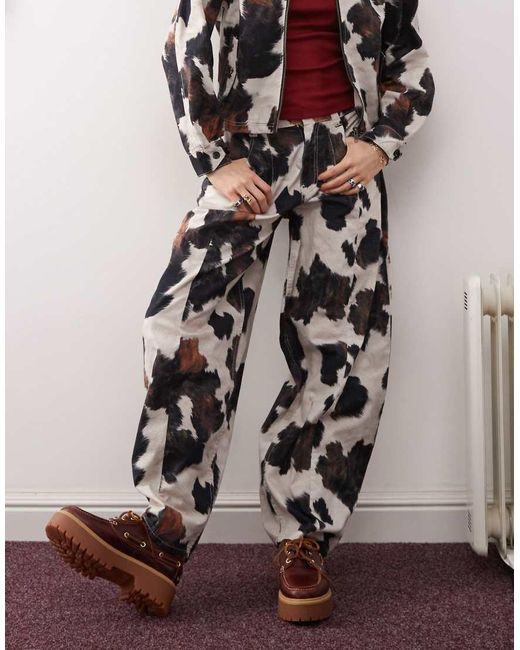 Reclaimed (vintage) White Cow Print Barrel Trouser Co-ord