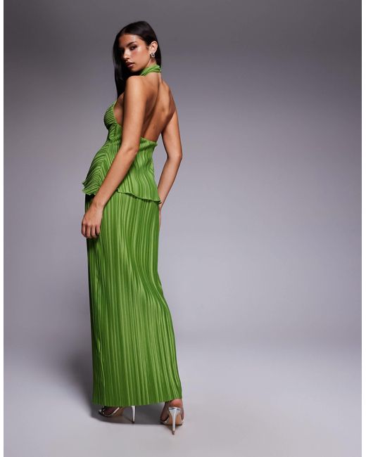 ASOS Green Plisse Maxi Dress With Twisted Halterneck