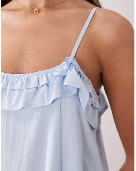 The Frolic Blue Exclusive Cotton Blend Lace Godet Frill Edge Cami Mini Dress