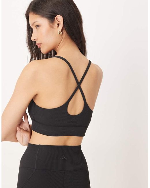 Adidas Originals Black Adidas Training All Me Rib Light Support Sports Bra