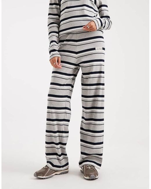 4th & Reckless White Cotton Ribbed Logo Detail Ribbed Elasticated Waist Wide Leg Pants