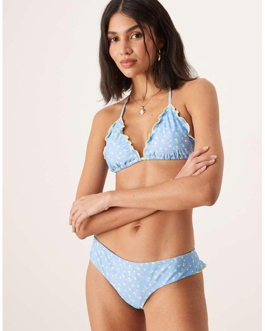 Kulani Kinis Blue Lemon Bloom Lettuce Edge Thong Bikini Bottom