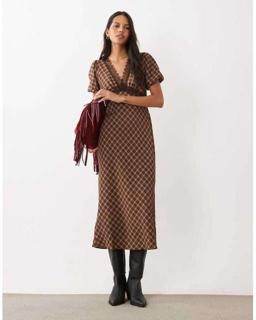 New Look Brown Puff Sleeve Midi Dress