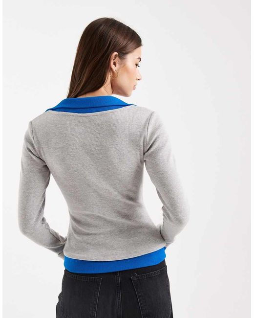 ASOS Blue Collar With Scoop Neck Long Sleeve Double Layer Top