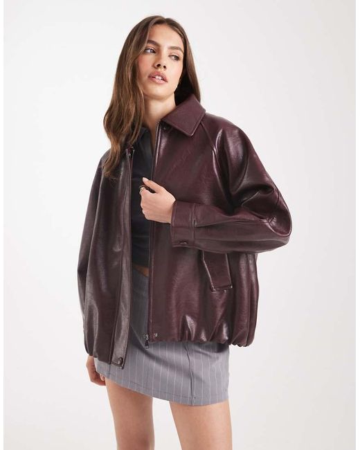 ASOS Brown Leather Look Oversized Bomber Jacket