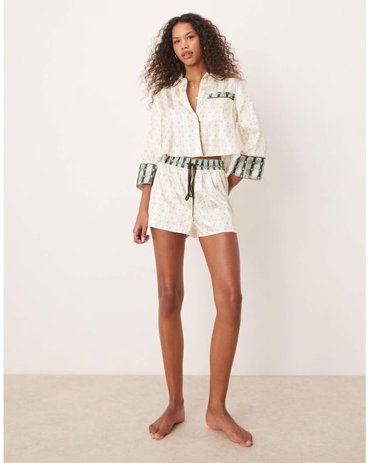 Free People Natural Pillow Talk Printed Satin Pyjama Set