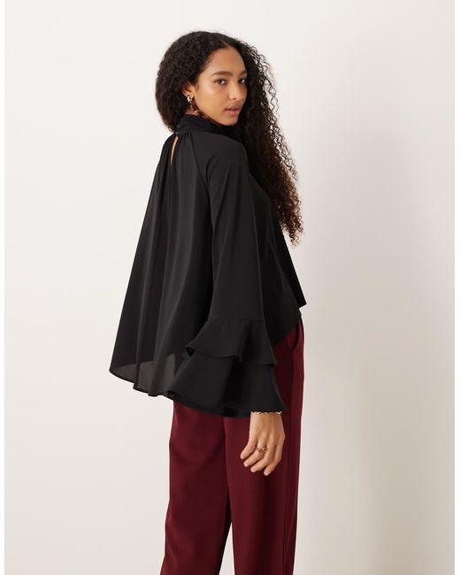 Mango Black Ruffle Detail Blouse