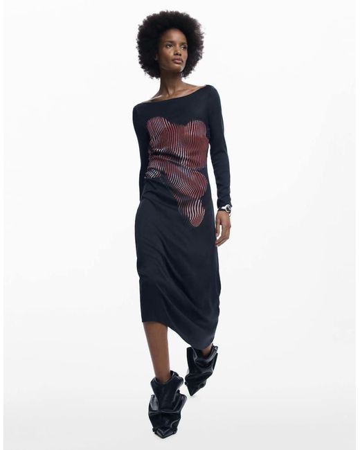 Desigual Blue Pixelated Midi Dress