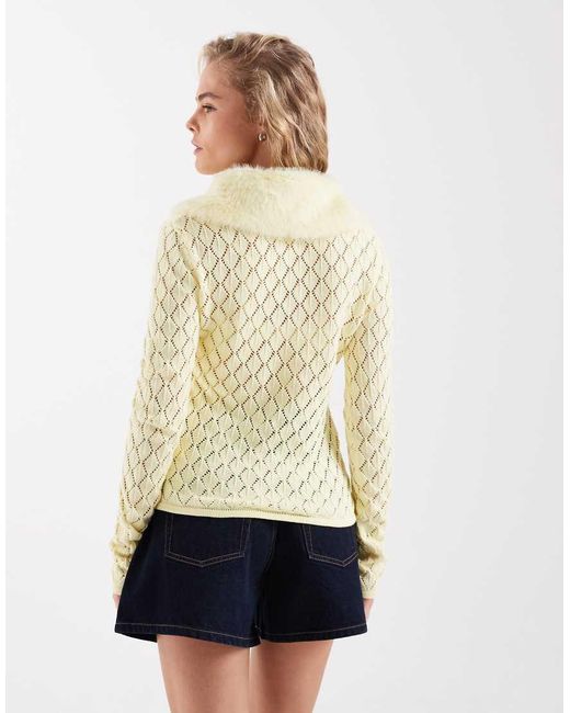 House Of Sunny White peggy Cardigan With Detachable Faux Fur Collar