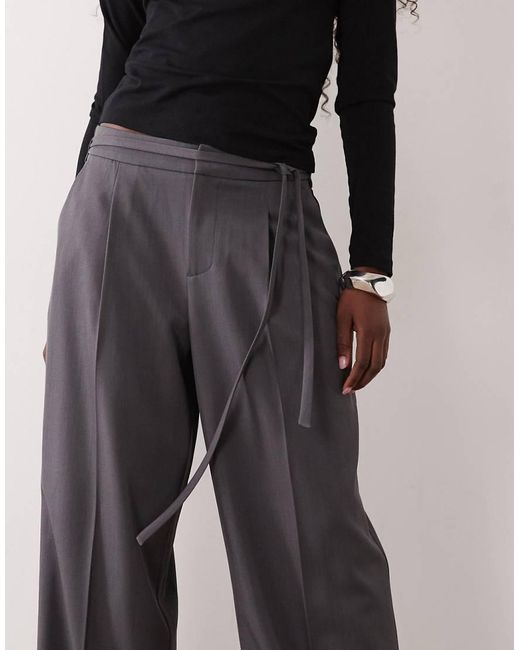 Gina Tricot Gray Mid Waist Tailored Belted Trousers
