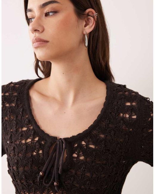 Miss Selfridge Green Crochet Long Sleeve Mini Dress With Keyhole Detail