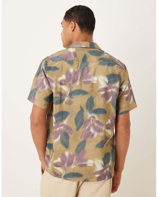Camicia A Maniche Corte Con Stampa A Fiori di Mango in Brown da Uomo