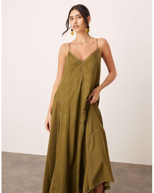 ARRANGE Natural Crinkle Satin Mix Cami Midi Dress With Raw Edging