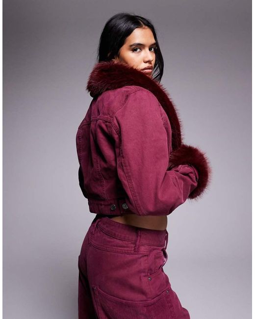 AFRM Red Margot Faux Fur Denim Jacket