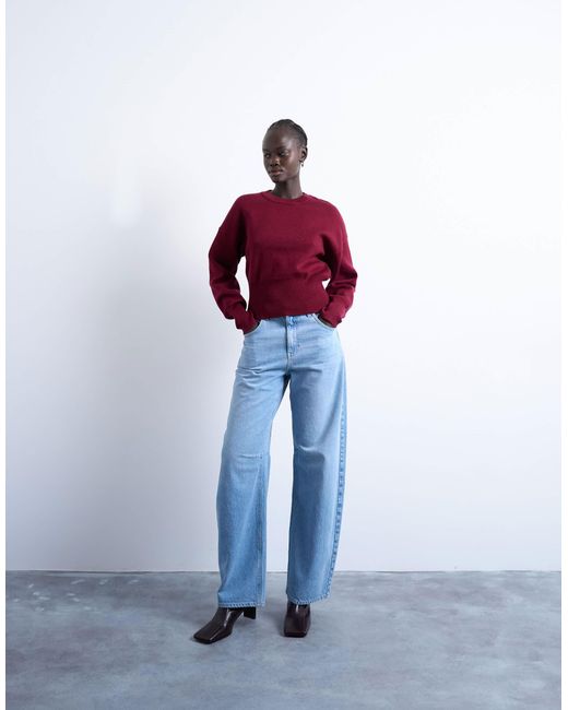 Pull ajusté à la taille en maille compacte - bordeaux TOPSHOP en coloris Red