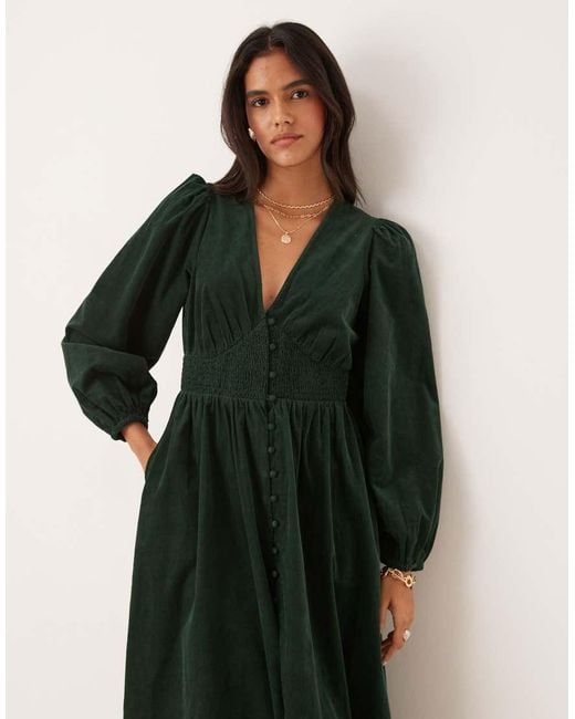 Nobody's Child Green Riley Corduroy V-neck Midi Dress