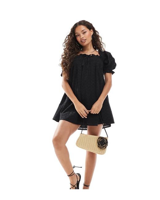 Miss Selfridge Black Broderie Smock Dress