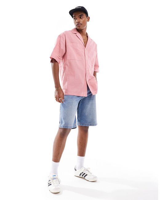 ASOS Pink 90s Oversized Linen Blend Shirt With Deep Revere Collar for men