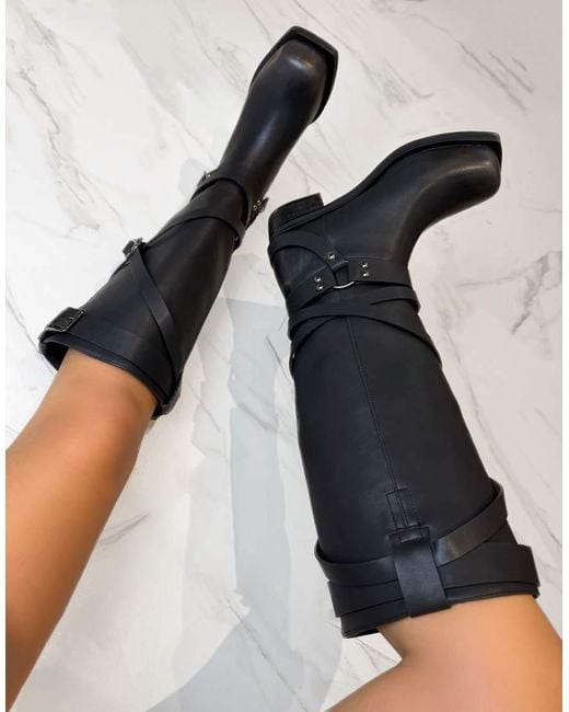 GIA STUDIOS Black Biker Multi-Way Knee Ankle Boots