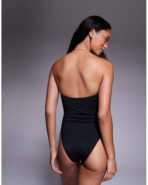 ASOS Black Tara Bandeau Swimsuit With Beading Detail Hardware
