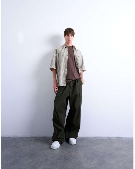 Topman Gray Relaxed Fit Short Sleeve Textured Check Shirt for men