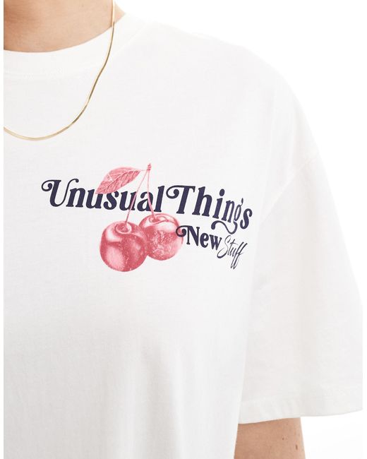 Bershka White Cherry Print Oversized T-shirt