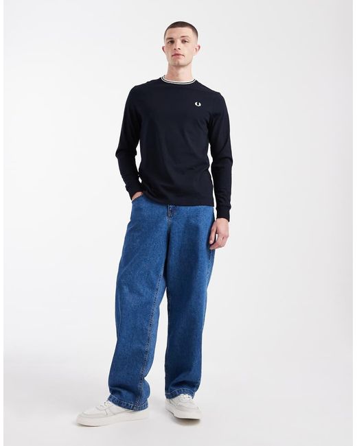 Fred Perry Blue Long Sleeve Twin Tipped Logo T-Shirt for men