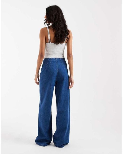 ASOS Blue High Waisted Wide Leg Jeans With Grown On Waist