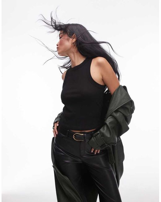Canotta A Vogatore Nera A Coste di TOPSHOP in Black