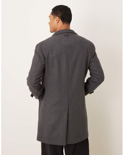 Mango Black Funnel Neck Wool Mix Coat for men