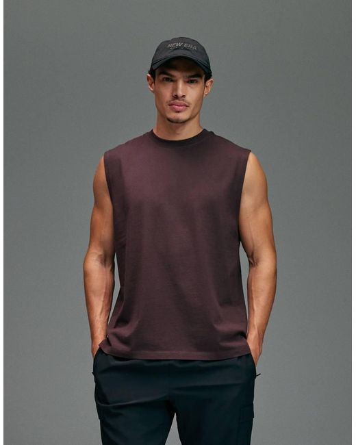 4505 Brown Cotton Oversized Pump Training Tank With Back Graphic And Quick Dry Finish for men