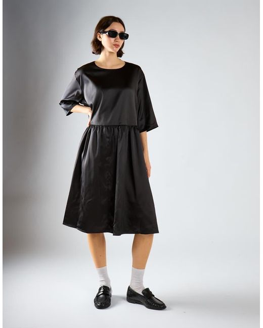 Glamorous Black Scallop Back Oversize Midi Dress