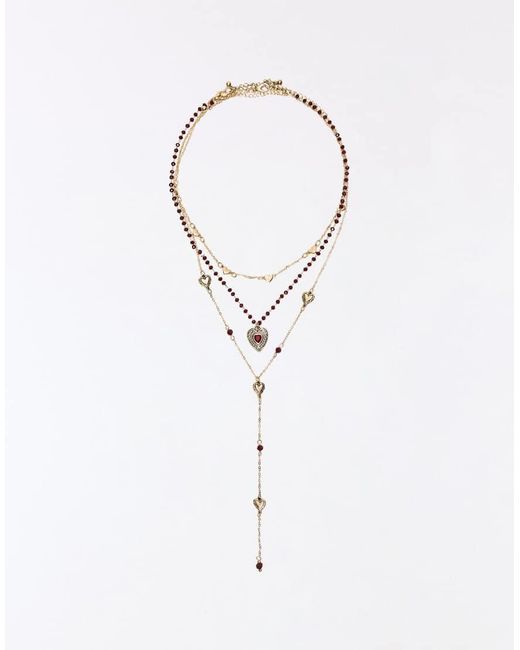 Bershka White Pack Of Heart Necklaces