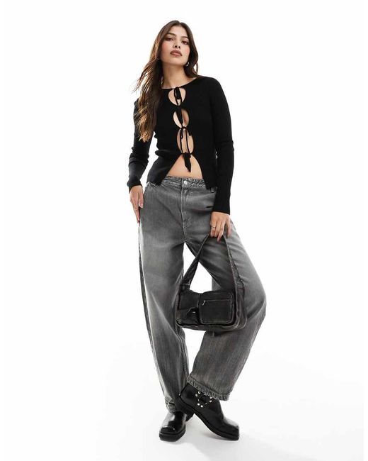 Cardigan Allacciato Sul Davanti di Threadbare in Black
