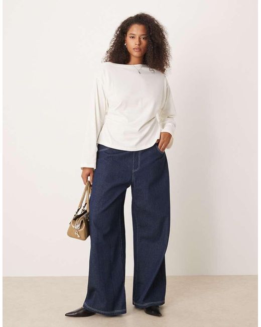 ASOS White Asos Design Curve Long Sleeve Off-shoulder Corset Waist Tee