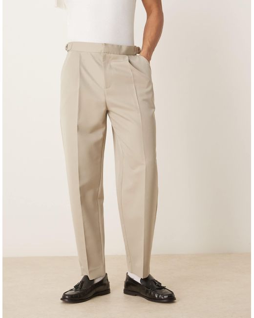 ASOS Natural Smart Wide Leg Trousers With Side Adjusters for men