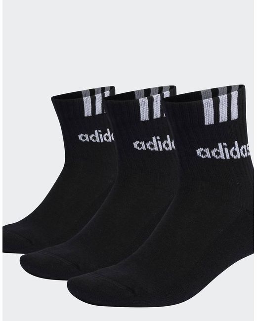 Adidas Originals Black 3-Stripes Linear Half-Crew Cushioned Socks 3 Pairs