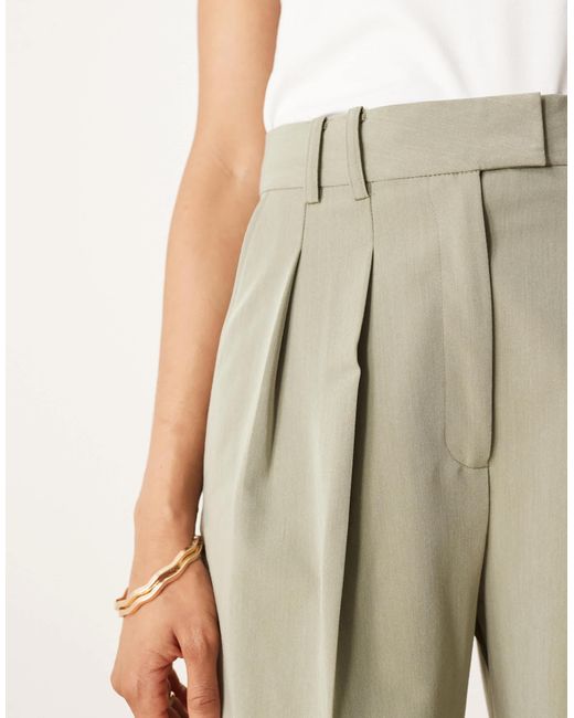 ASOS Natural Tall Tailored Wide Leg Trousers With Pleat Detail