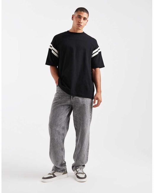 ASOS Oversized T-Shirt Van Zware Stof Met Rechte Pasvorm En Contrasterende Strepen in het Black voor heren