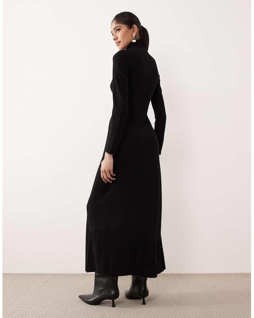 Mango Black High Neck Long Sleeve Maxi Dress With Hardware Detail