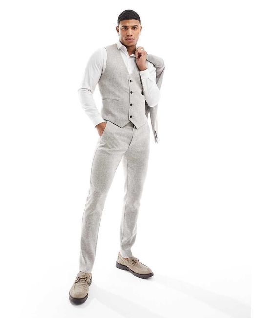 Chaleco De Traje Entallado Microtexturizado De - Neutro ASOS de hombre de color White