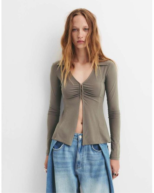 Pull&Bear White V-Neck T-Shirt Top