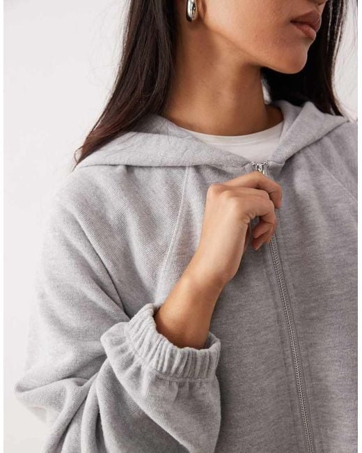 Sudadera Gris Jaspeado Extragrande Con Capucha, Cremallera Y Mangas Raglán De Tejido Muy Suave De ASOS de color Gray