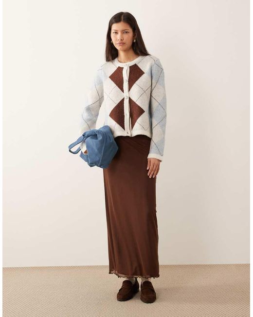 Vila Natural Argyle Check Knitted Cardigan