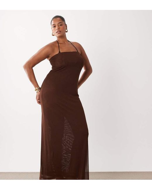 ASOS Brown Asos Design Curve Sheer Mesh Bandeau Maxi Dress