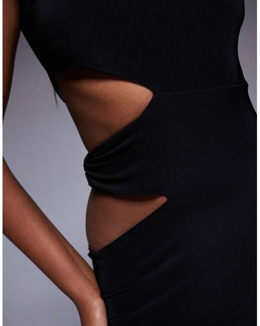 Missy Empire Blue Double Sculpted Slinky Side Cut Out Maxi Dress