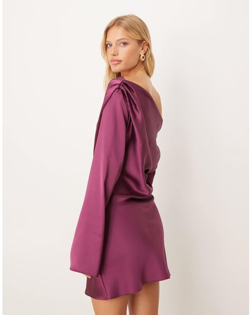 ASOS Pink Satin Drape Long Sleeve Off Shoulder Mini Dress