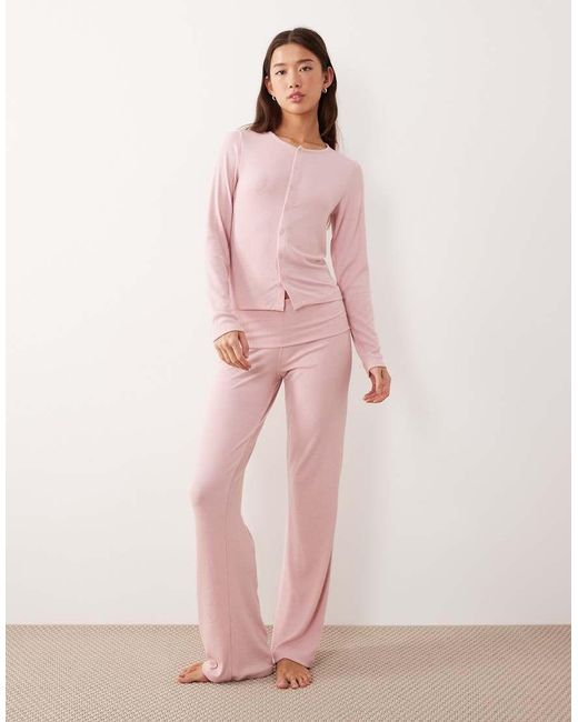 ASOS Pink Mix & Match Soft Rib Button Through Pyjama Cardigan