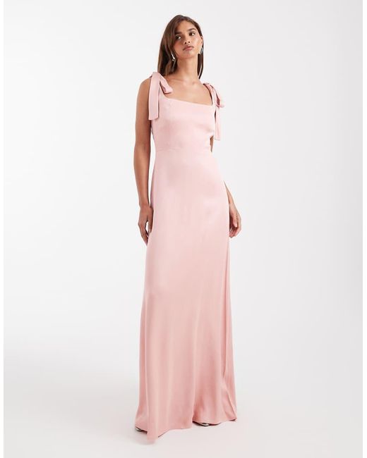 Maids To Measure Pink Bridesmaid Tie Shoulder Maxi Dress