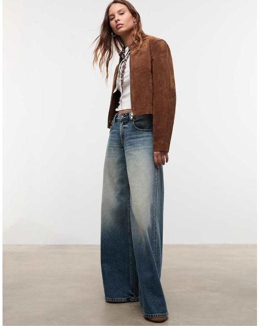 Stradivarius Brown 100% Leather Cropped Jacket
